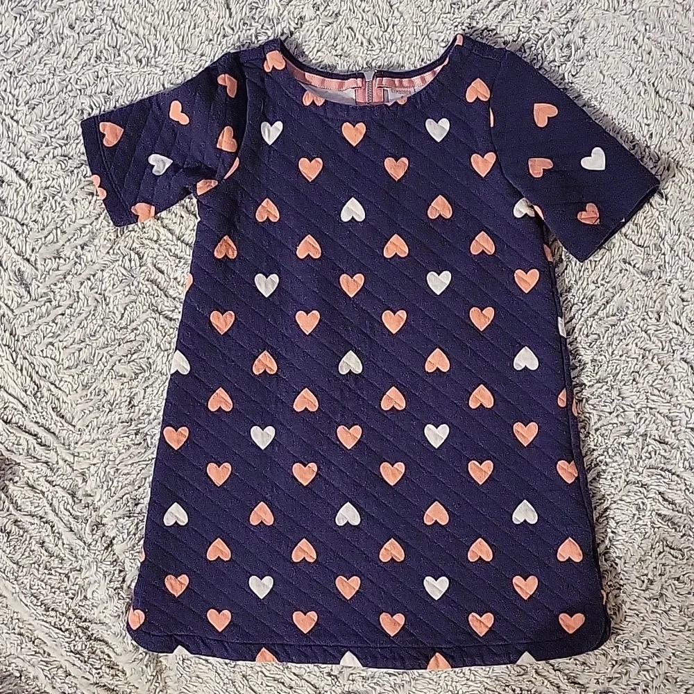 Gymboree Girls Dress Polka Dots Short Sleeve Quilted Hearts 6 Blue Pink White